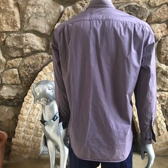 Lacoste Classic Fit Purple Green Striped Cotton Button Down Shirt Men's 42 (L) - Picture 4 of 8